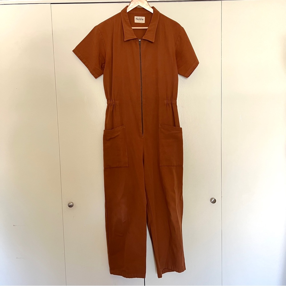 Noble Zip-Up Utility Jumpsuit in Molasses size L
